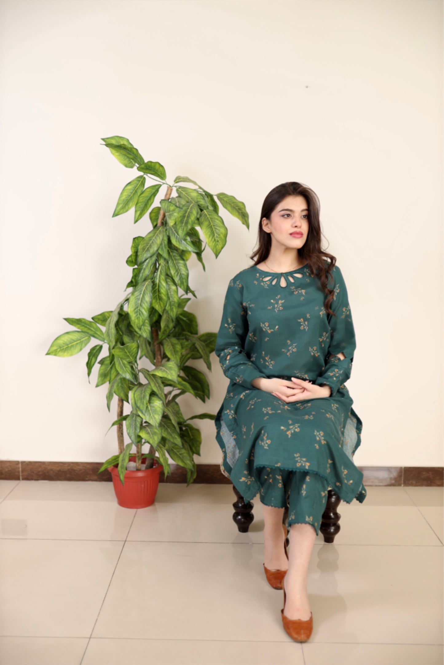DARK GREEN CO-ORD 2 PCS READY TO WEAR SET SUMMER PRET 2024 (S-24003)