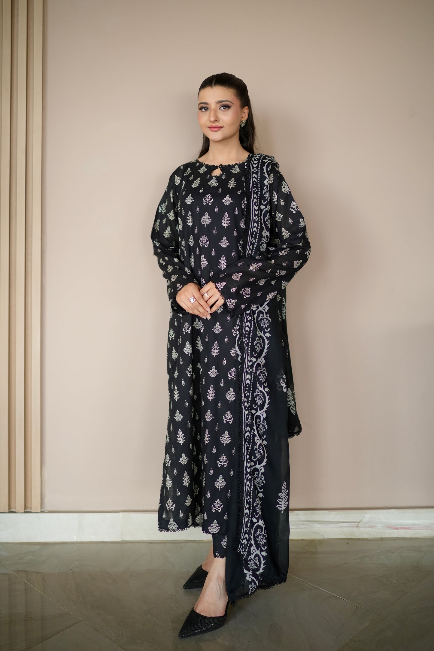 IVORY SHADOW 3 PCS PRINTED LAWN SET (S-12265)