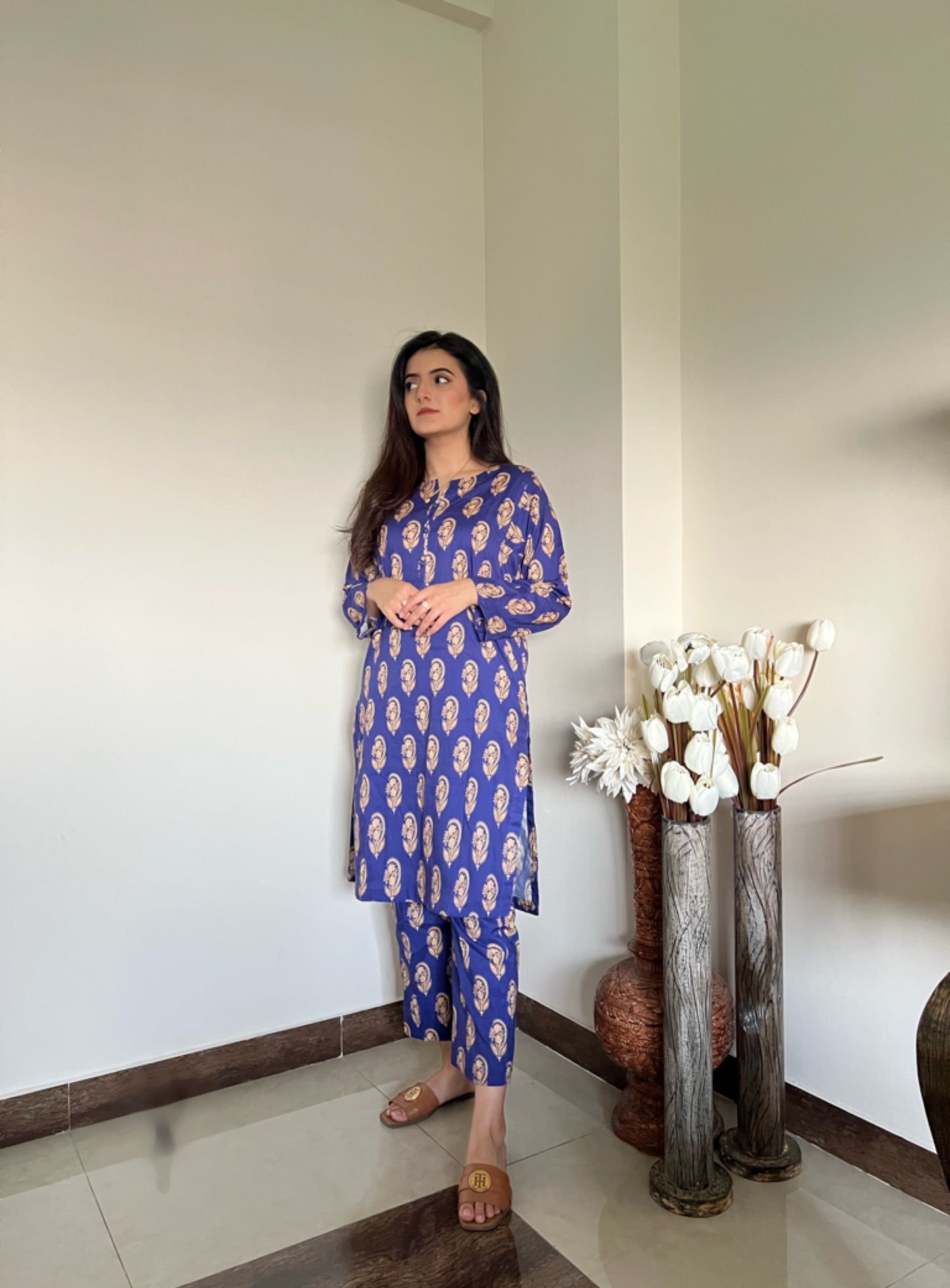 ROYAL BLUE CO-ORD 2 PCS READY TO WEAR SET SUMMER PRET 2024 (S-24004)