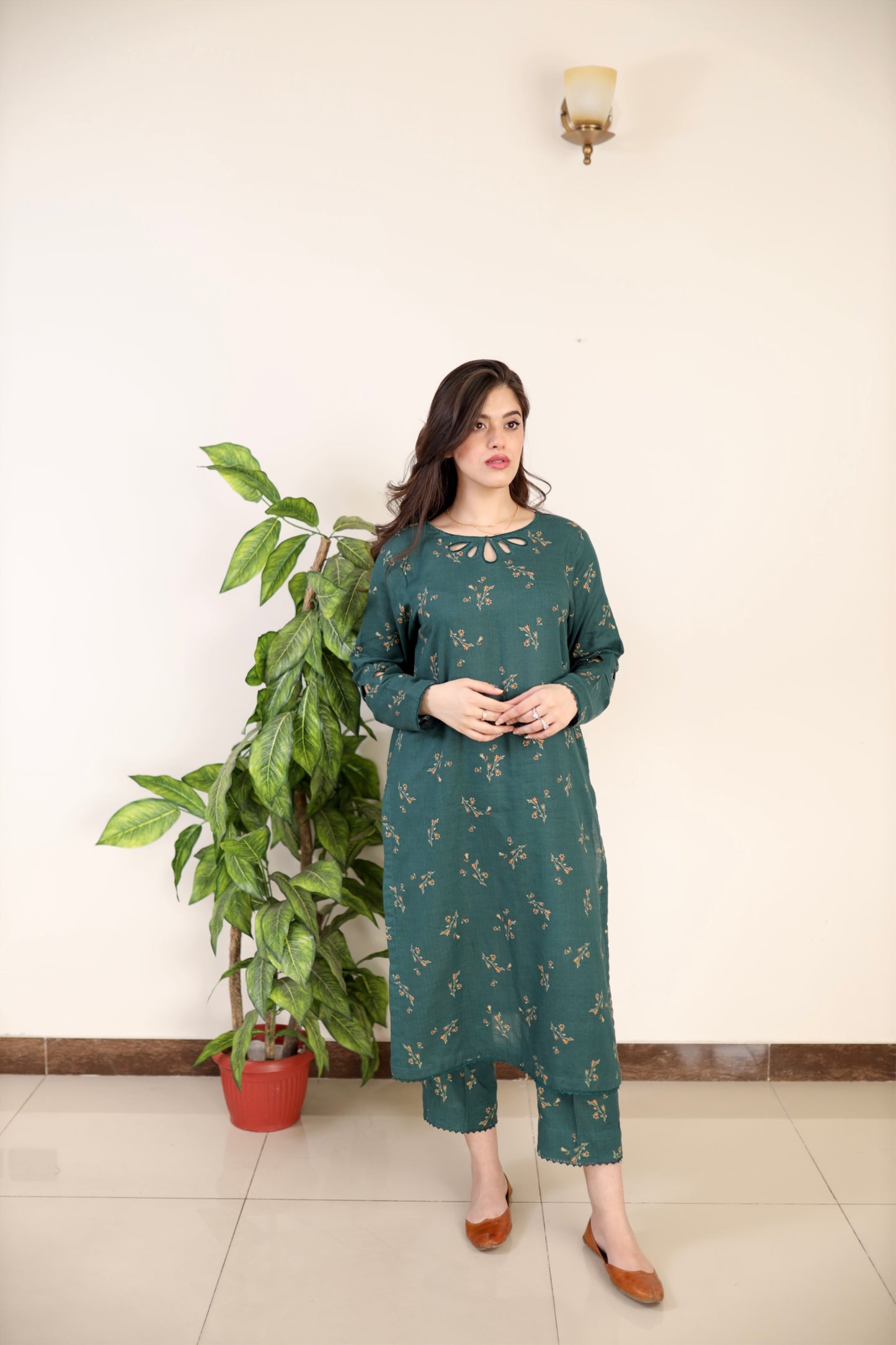 DARK GREEN CO-ORD 2 PCS READY TO WEAR SET SUMMER PRET 2024 (S-24003)
