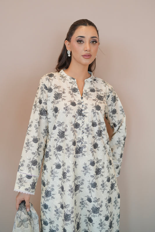 WILLOW MIST EMBROIDERED 3 PCS LAWN SET (S-12215)