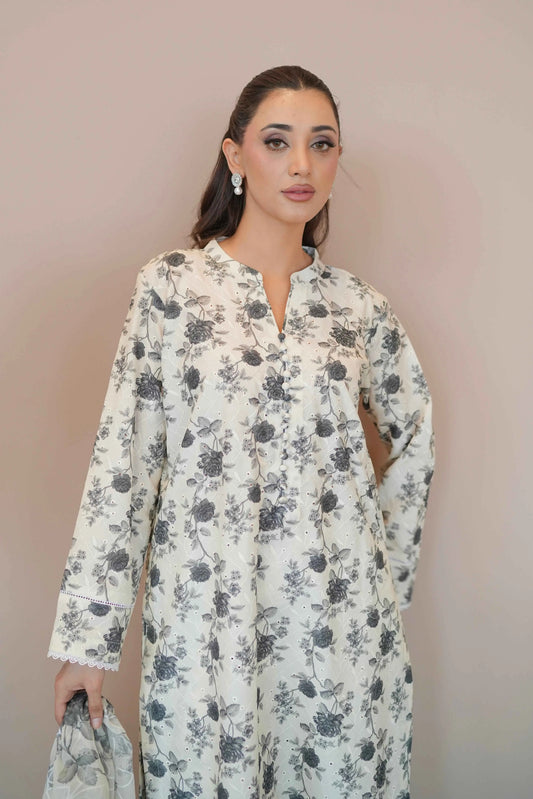 WILLOW MIST EMBROIDERED 3 PCS LAWN SET (S-12215)