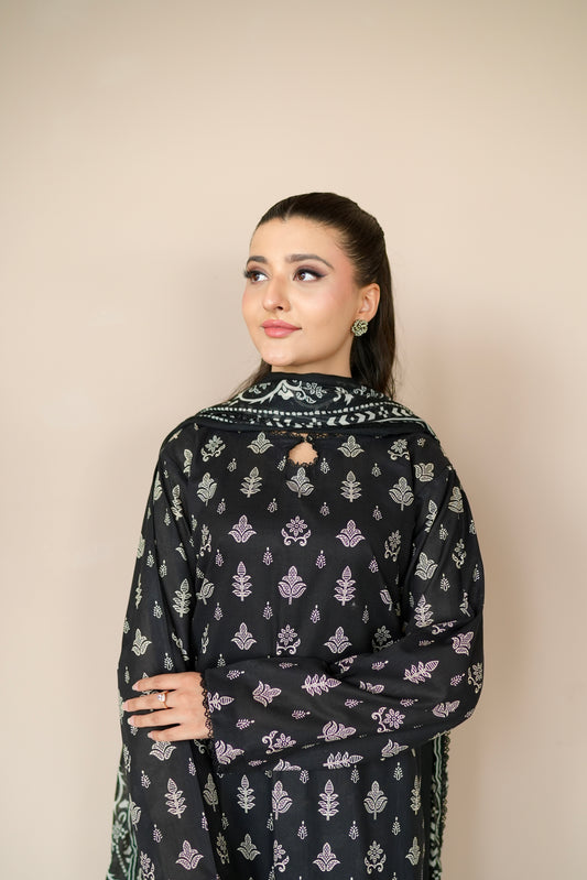 IVORY SHADOW 3 PCS PRINTED LAWN SET (S-12265)