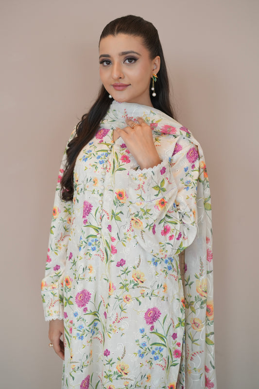 FLORAL HAZE EMBROIDERED 3 PCS LAWN SET (S-12255)