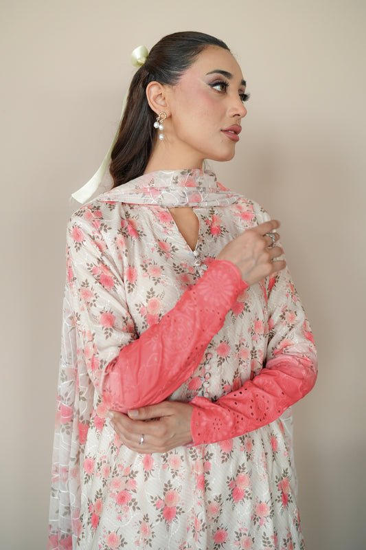 PEACH BLOSSOM EMBROIDERED 3 PCS LAWN SET (S-12225)