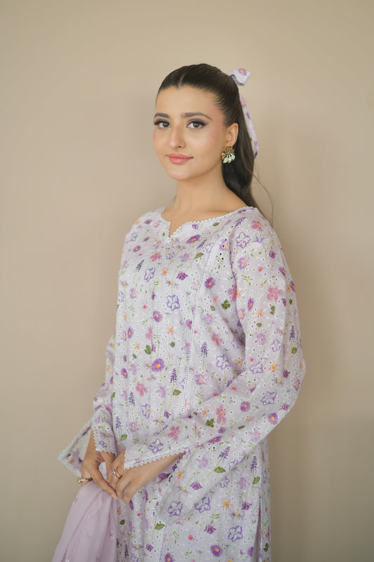PURPLE HUSH EMBROIDERED 3 PCS LAWN SET (S-12245)