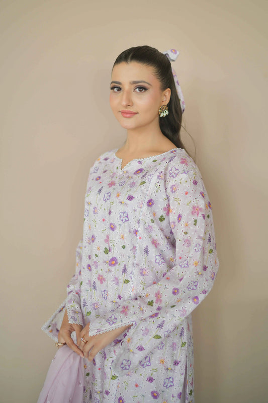 PURPLE HUSH EMBROIDERED 3 PCS LAWN SET (S-12245)