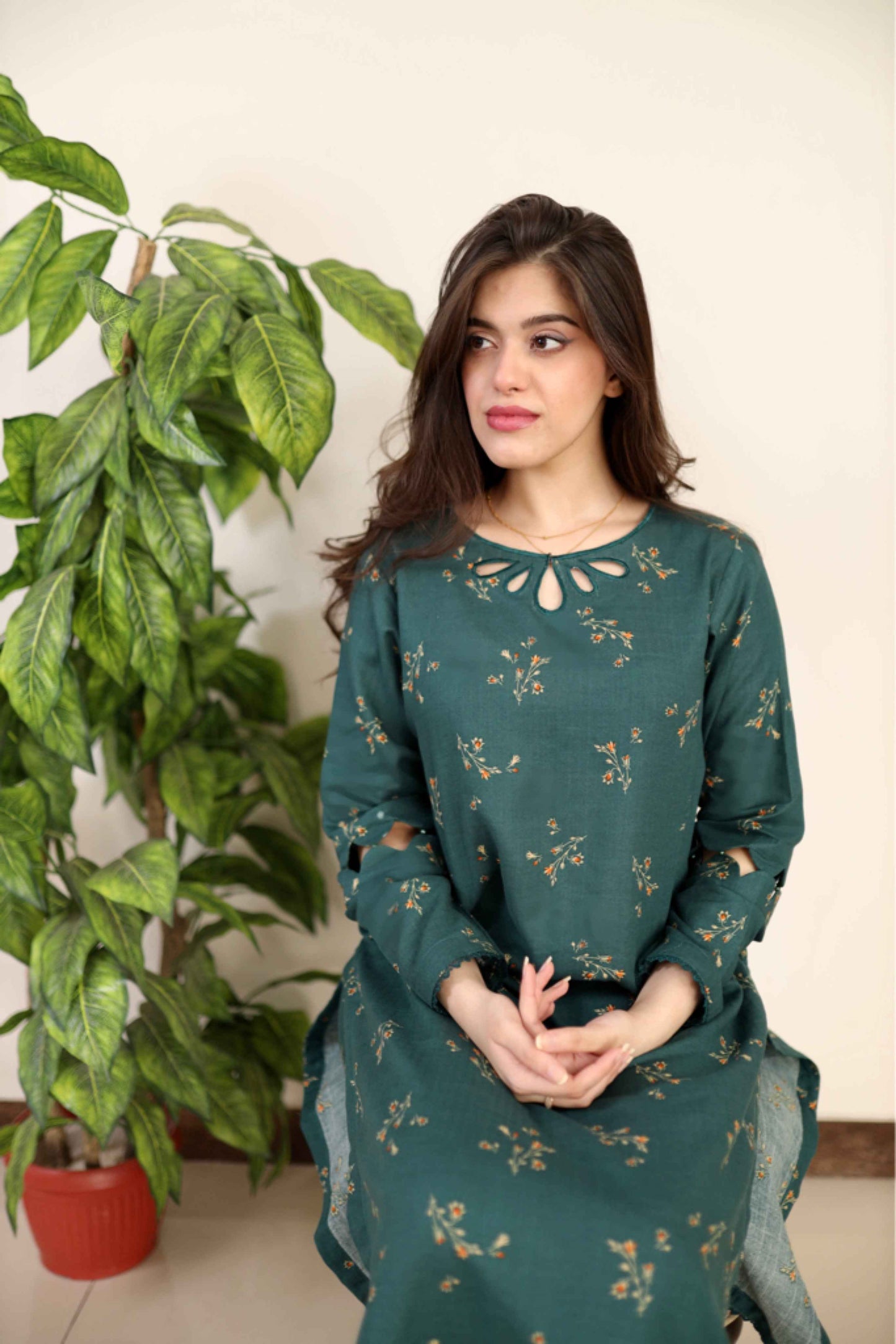 DARK GREEN CO-ORD 2 PCS READY TO WEAR SET SUMMER PRET 2024 (S-24003)