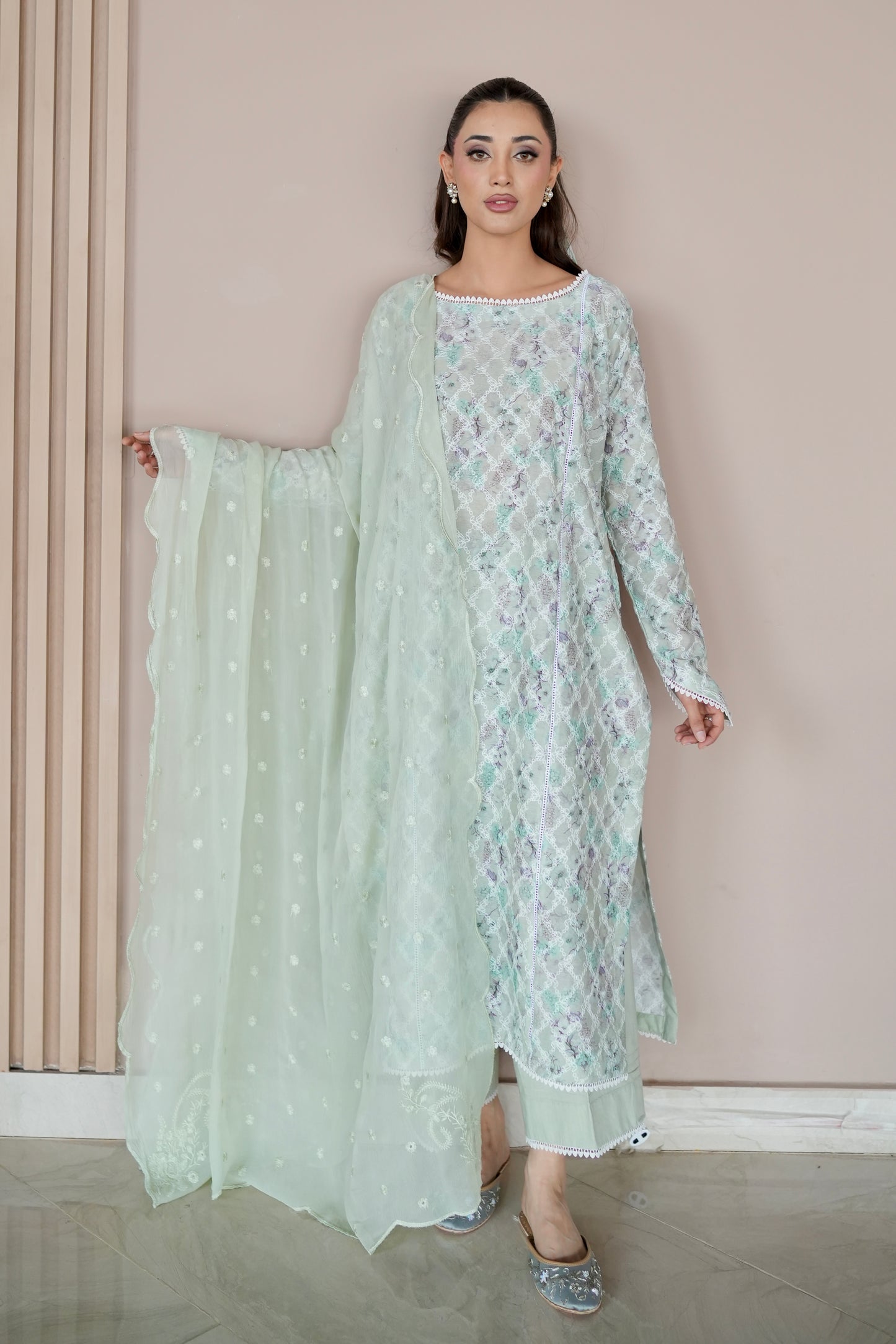SAGE BREEZE EMBROIDERED 3 PCS LAWN SET (S-12205)