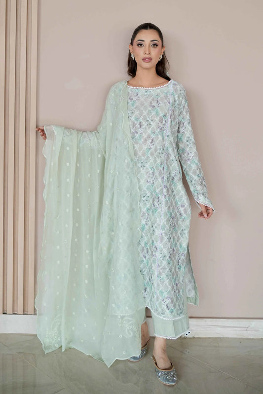 SAGE BREEZE EMBROIDERED 3 PCS LAWN SET (S-12205)