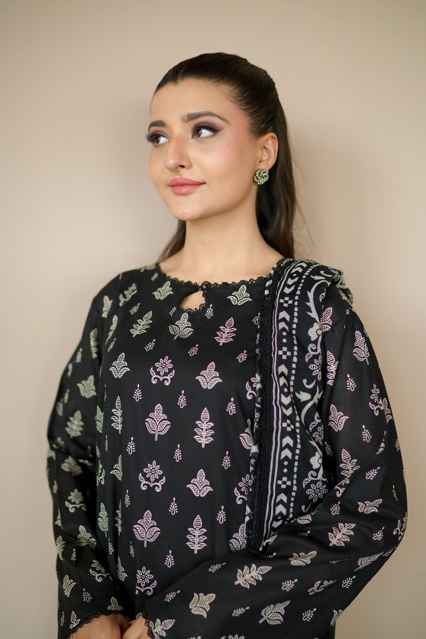 IVORY SHADOW 3 PCS PRINTED LAWN SET (S-12265)