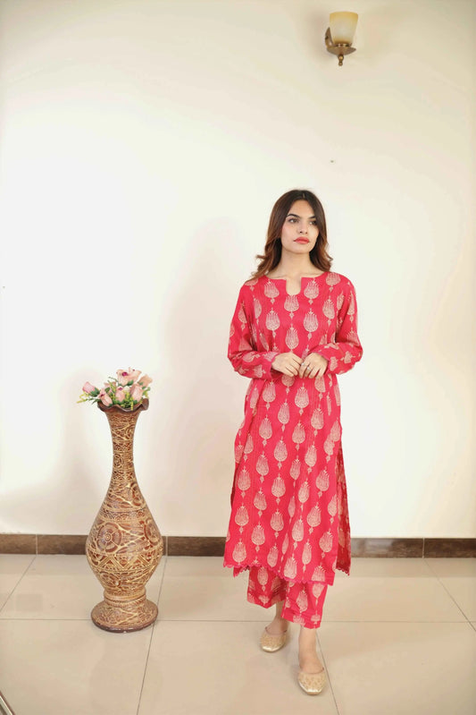 PINK CO-ORD 2 PCS READY TO WEAR SET SUMMER PRET 2024 (S-24006)