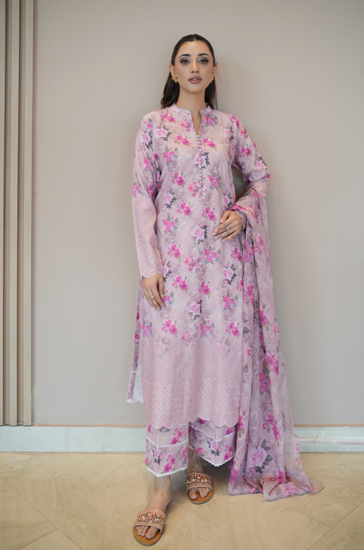 PINK BLUSH EMBROIDERED 3 PCS LAWN SET (S-12235)
