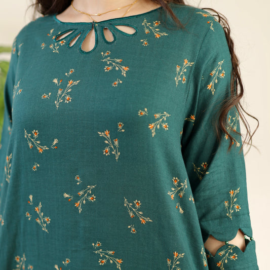 DARK GREEN CO-ORD 2 PCS READY TO WEAR SET SUMMER PRET 2024 (S-24003)