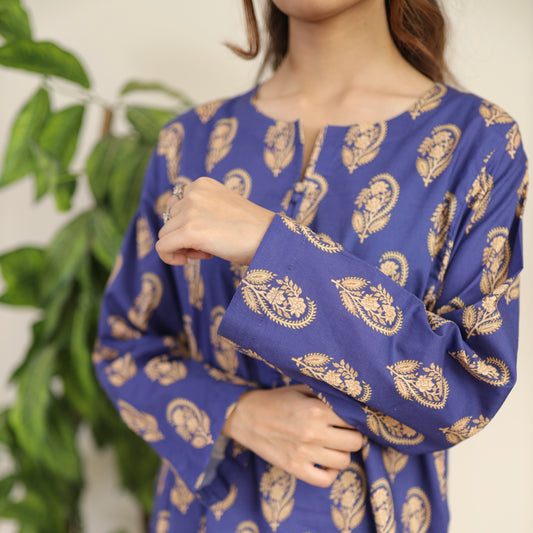 ROYAL BLUE CO-ORD 2 PCS READY TO WEAR SET SUMMER PRET 2024 (S-24004)