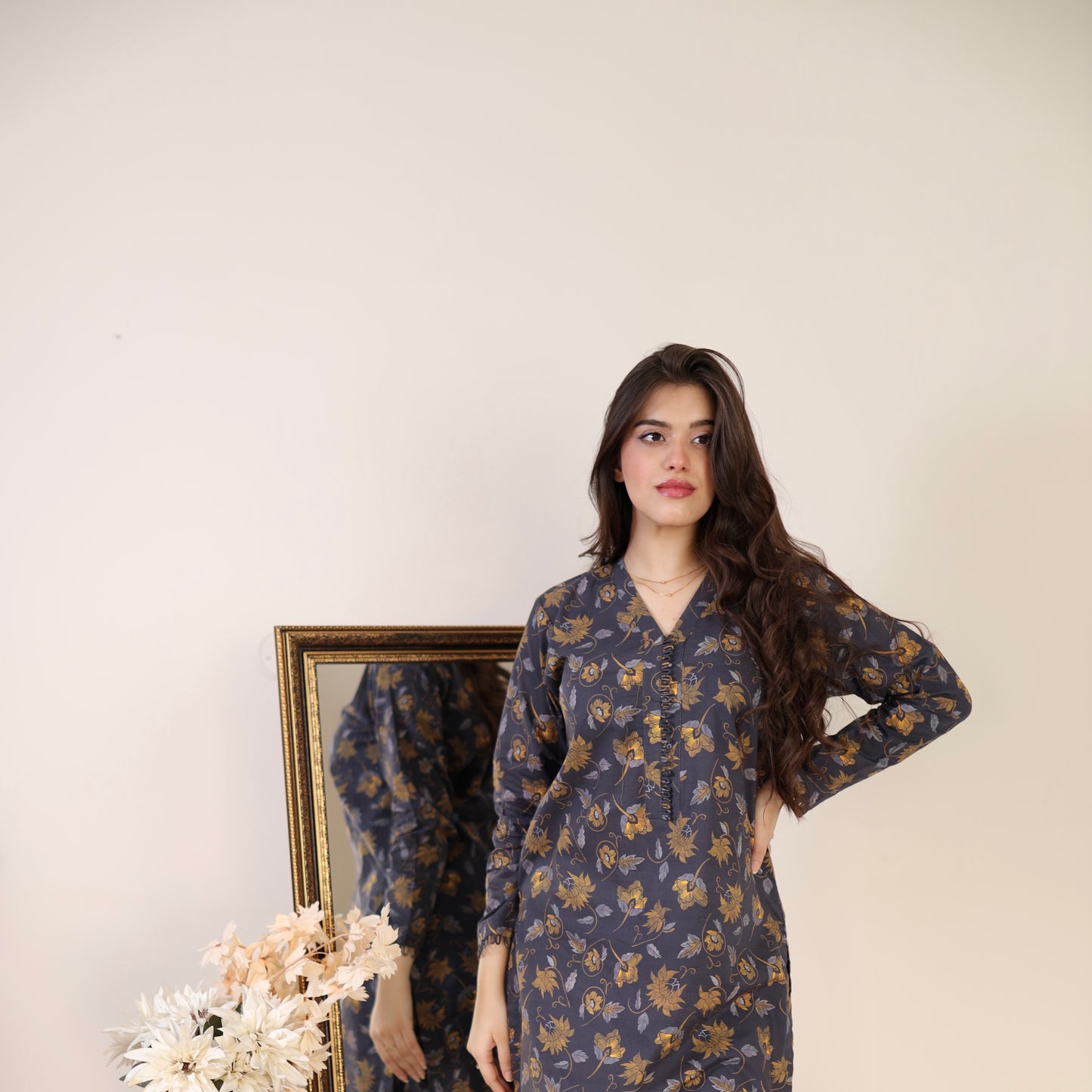 DARK BLUE CO-ORD 2 PCS READY TO WEAR SET SUMMER PRET 2024 (S-24002)