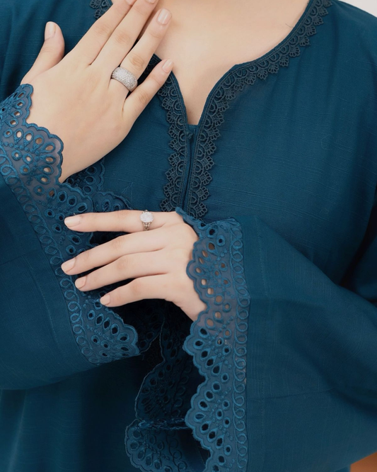 Premium Karandi Blue Stitched Dress | Meryl Wear