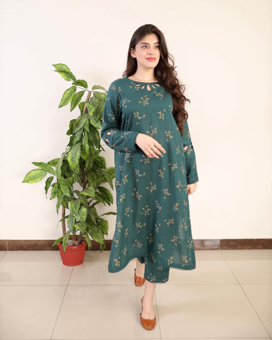 DARK GREEN CO-ORD 2 PCS READY TO WEAR SET SUMMER PRET 2024 (S-24003)