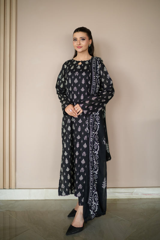 IVORY SHADOW 3 PCS PRINTED LAWN SET (S-12265)