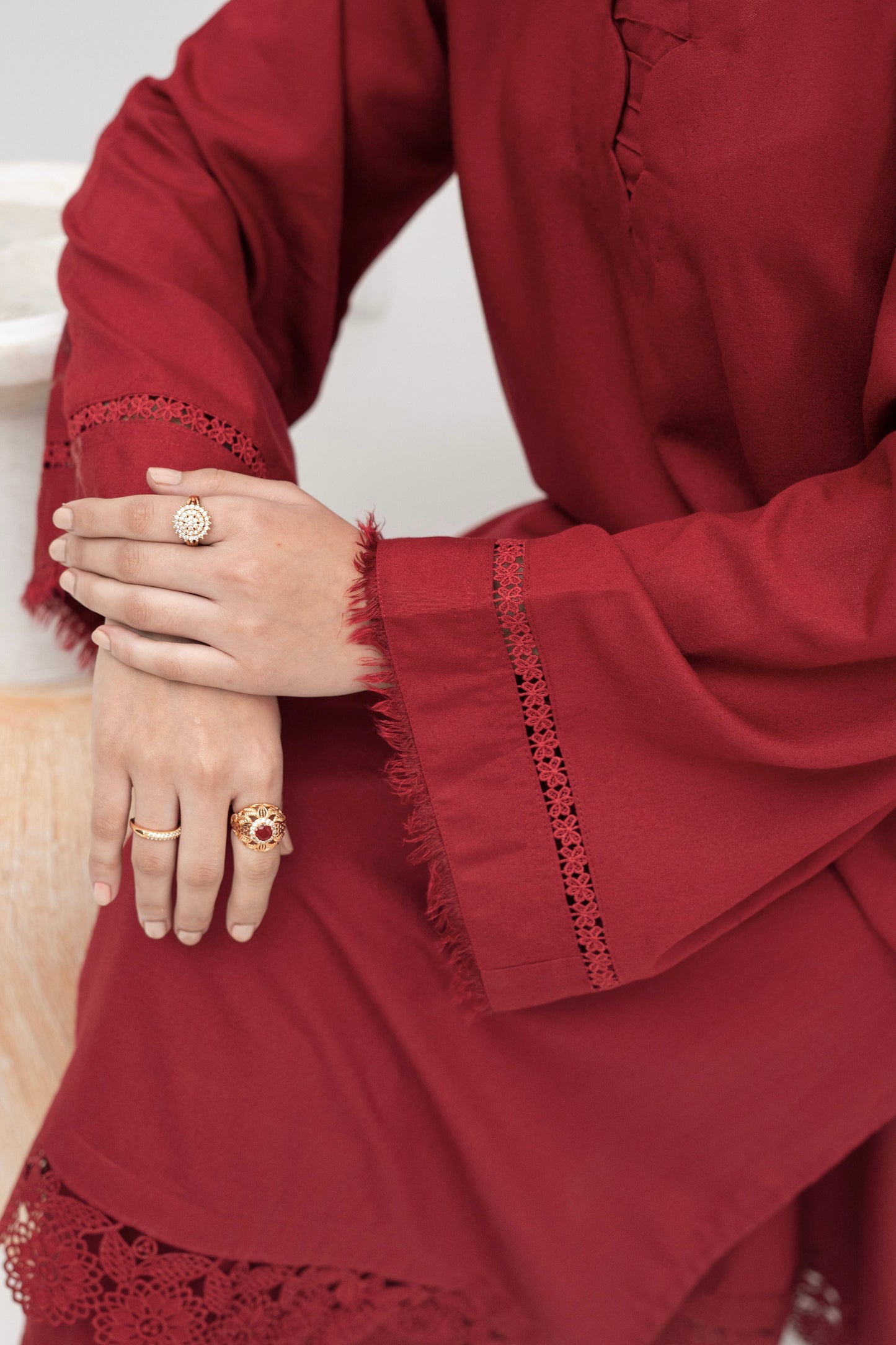 DEEP MAROON KARANDI 2 PCS READY TO WEAR SET (W-1003)