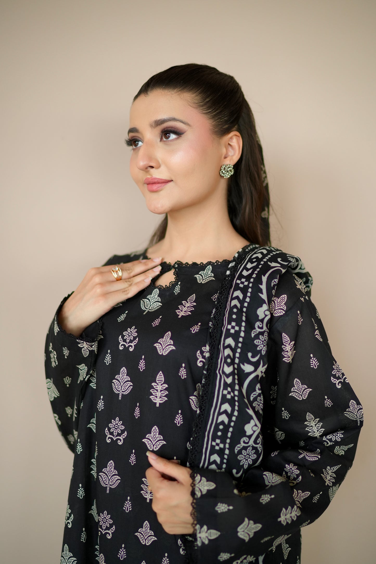 IVORY SHADOW 3 PCS PRINTED LAWN SET (S-12265)