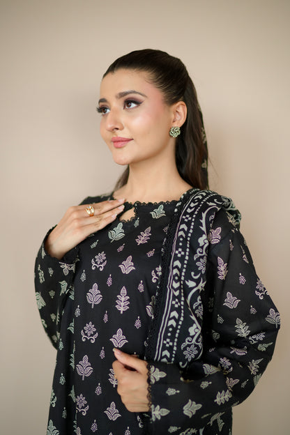 IVORY SHADOW 3 PCS PRINTED LAWN SET (S-12265)