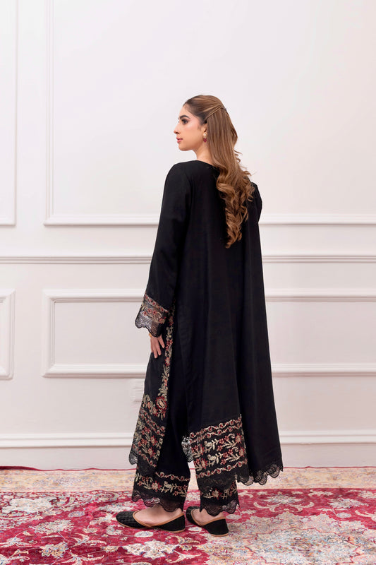 LUXURY BLACK KARANDI 3 PCS READY TO WEAR SET (W-1001)
