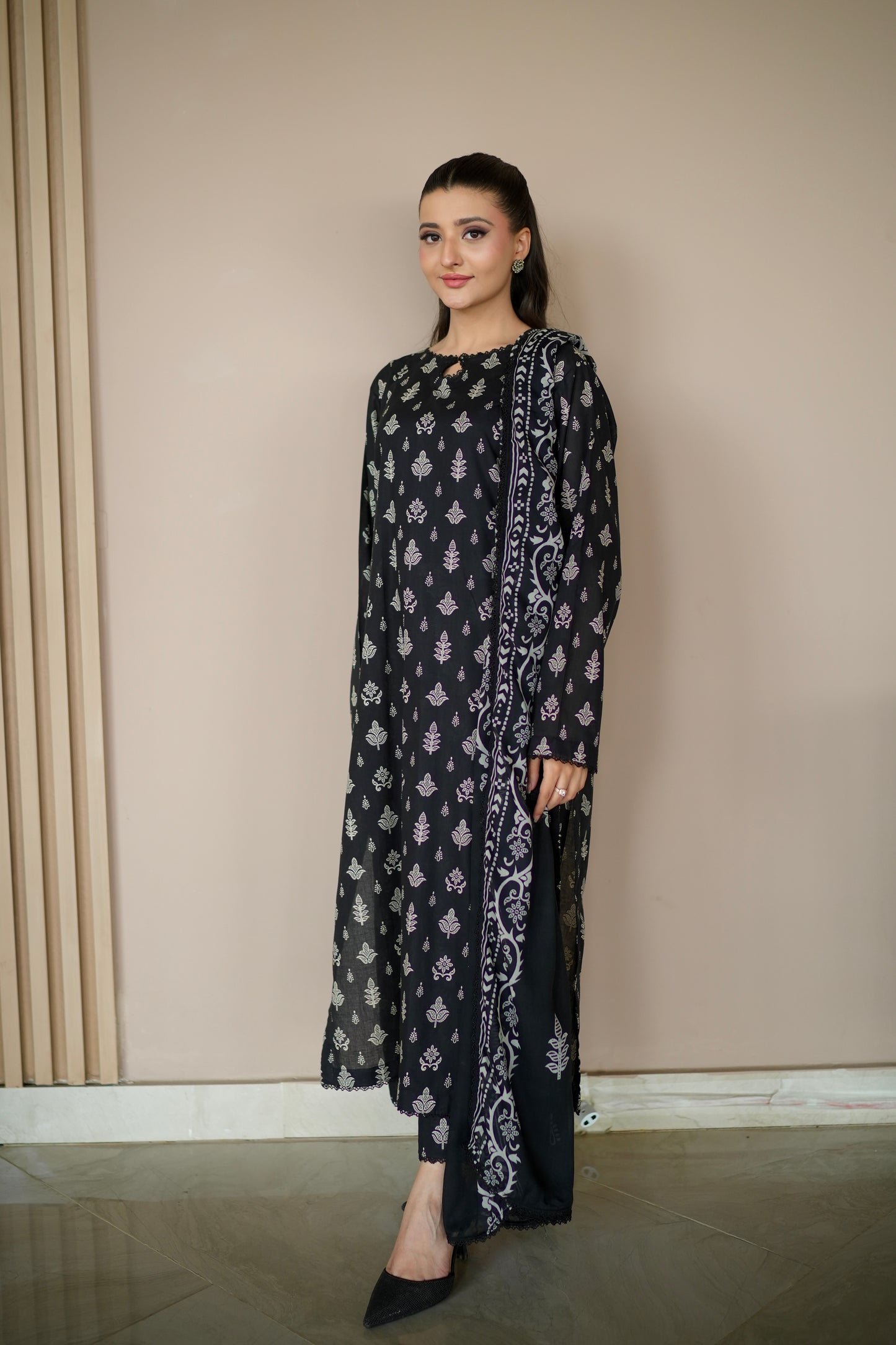 IVORY SHADOW 3 PCS PRINTED LAWN SET (S-12265)