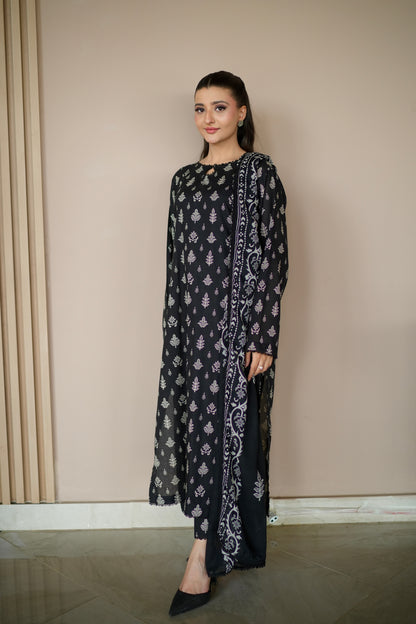 IVORY SHADOW 3 PCS PRINTED LAWN SET (S-12265)