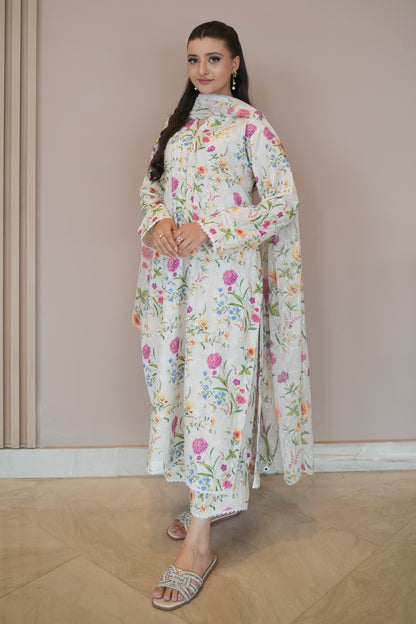 Floral haze embroidered lawn shirt front view – Meryl Wear