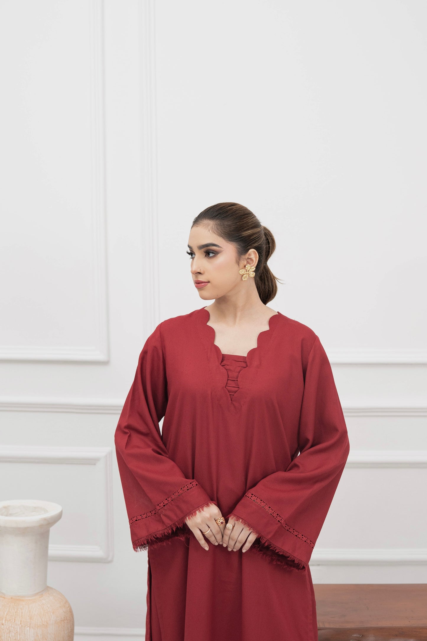 DEEP MAROON KARANDI 2 PCS READY TO WEAR SET (W-1003)