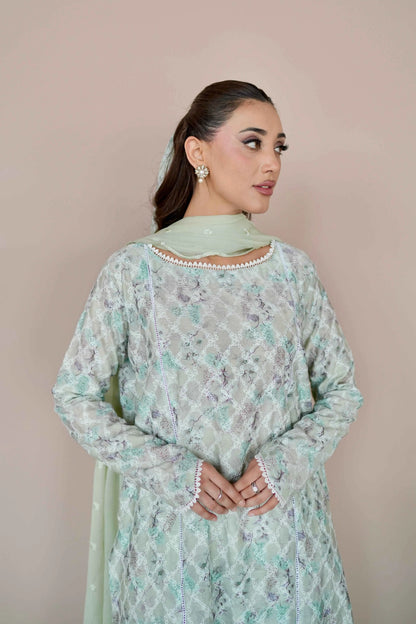 SAGE BREEZE EMBROIDERED 3 PCS LAWN SET closeup - Meryl Wear