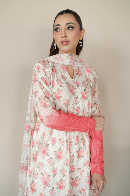 Embroidered chiffon dupatta peach lawn dress – Meryl Wear