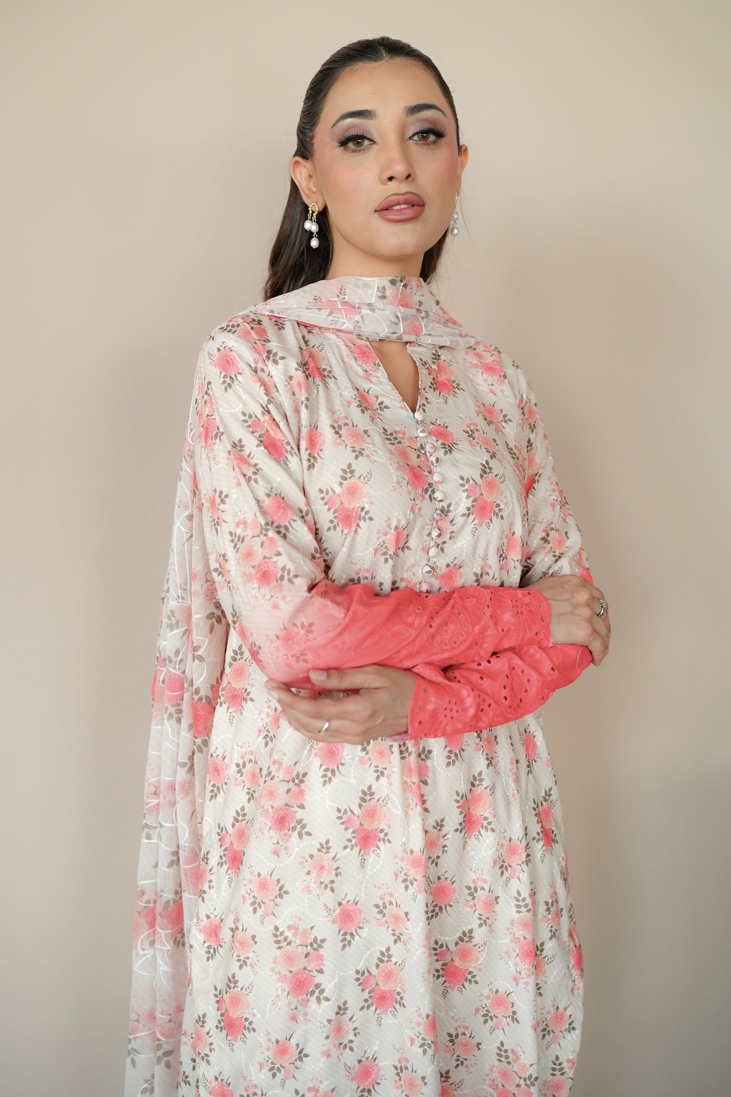 PEACH BLOSSOM EMBROIDERED 3 PCS LAWN SET (S-12225)