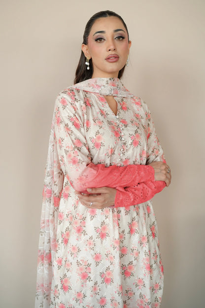 Peach embroidered lawn 3 piece close up detail – Meryl Wear