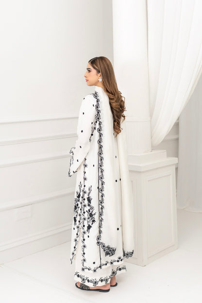 Black white silk pret dupatta drape – Meryl Wear