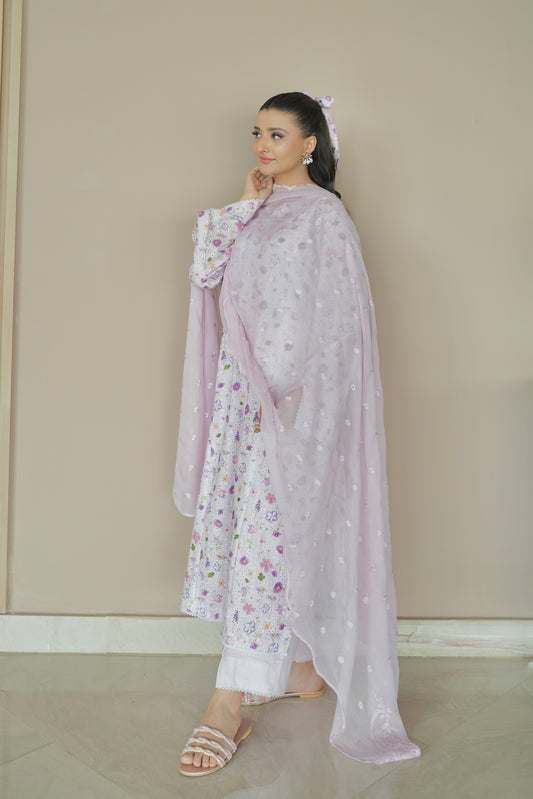 PURPLE HUSH EMBROIDERED 3 PCS LAWN SET (S-12245)