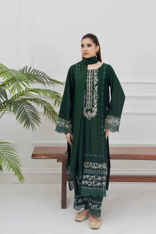 LUXURY GREEN KARANDI 3 PCS READY TO WEAR SET (W-1002)