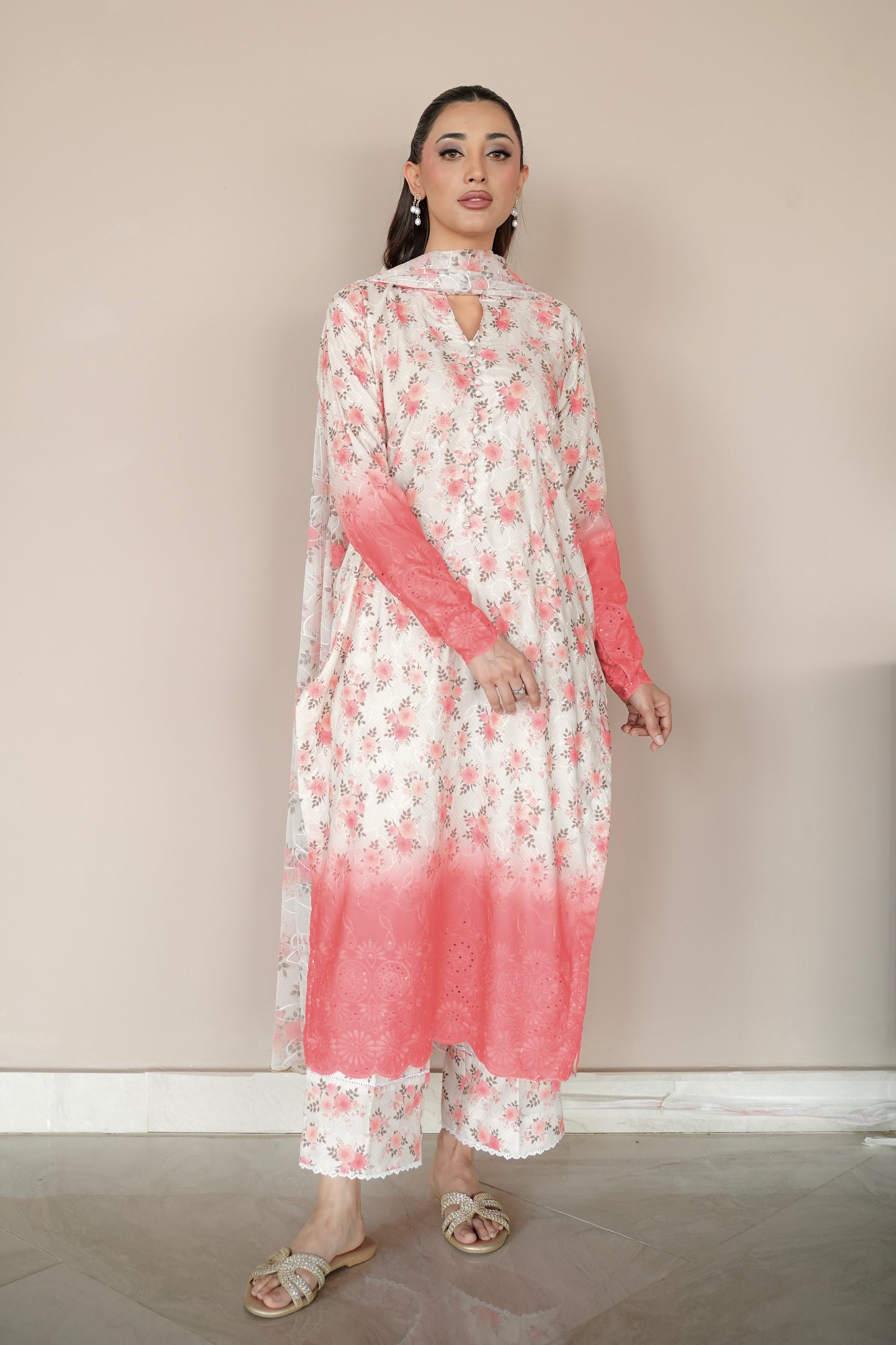 PEACH BLOSSOM EMBROIDERED 3 PCS LAWN SET (S-12225)