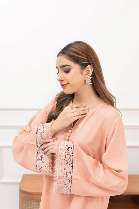 POWDER PINK KARANDI 2 PCS READY TO WEAR SET (W-1004)