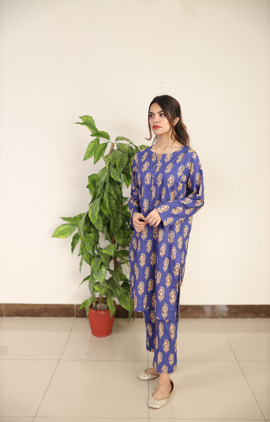 ROYAL BLUE CO-ORD 2 PCS READY TO WEAR SET SUMMER PRET 2024 (S-24004)