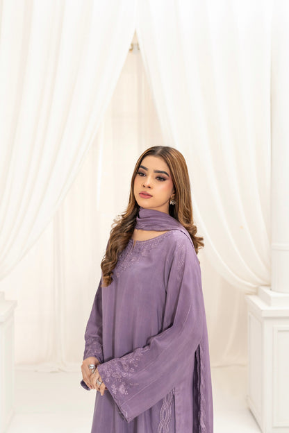 Lilac luxury silk 3 piece ready to wear Pakistan – Meryl Wear