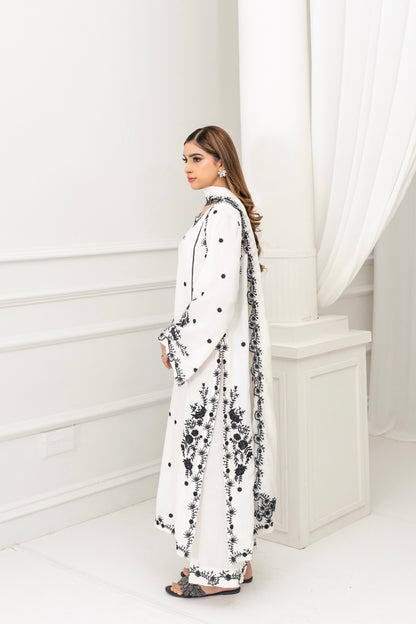 Black and white embroidered silk shirt front view – Meryl Wear