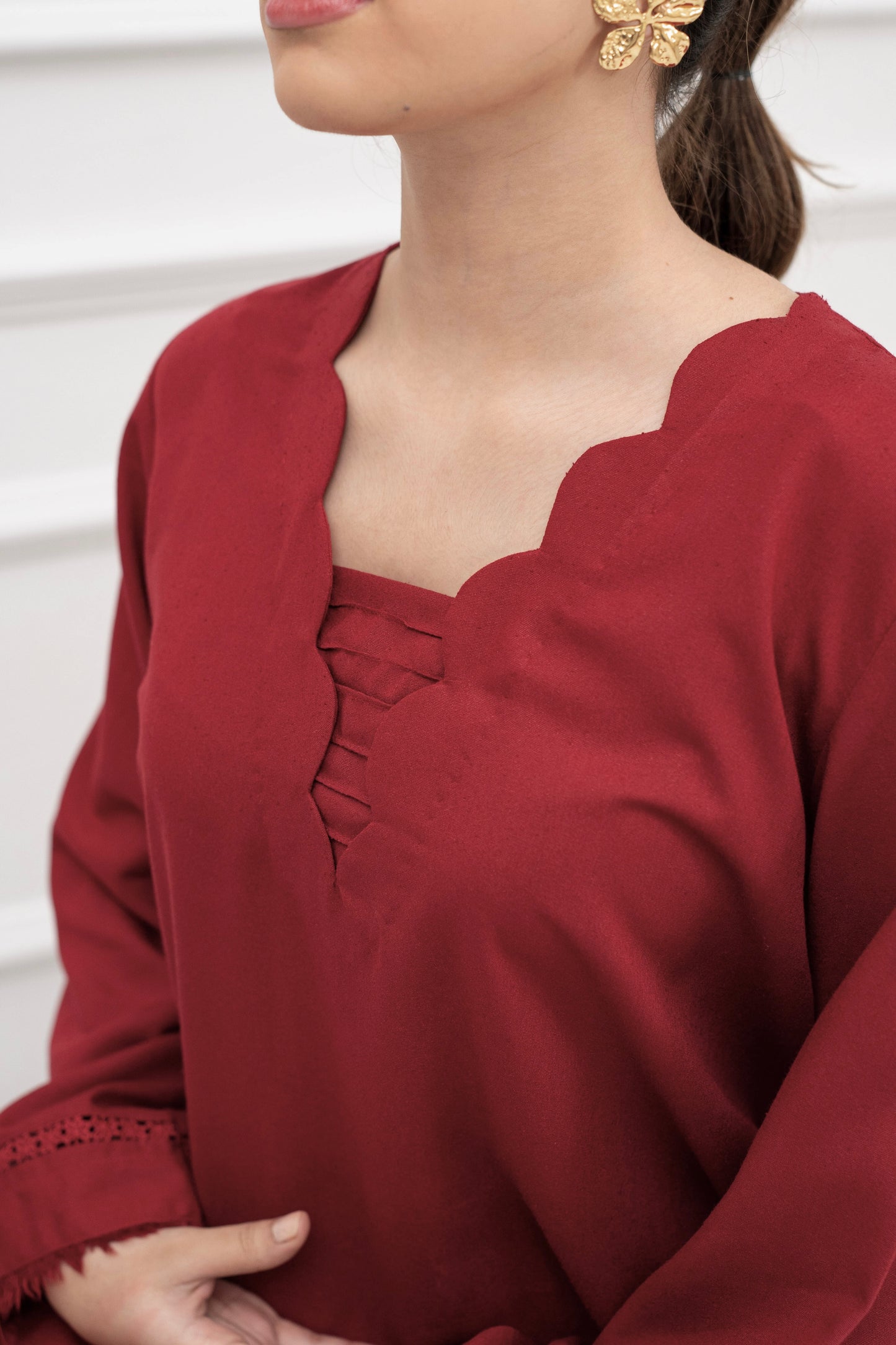 DEEP MAROON KARANDI 2 PCS READY TO WEAR SET (W-1003)