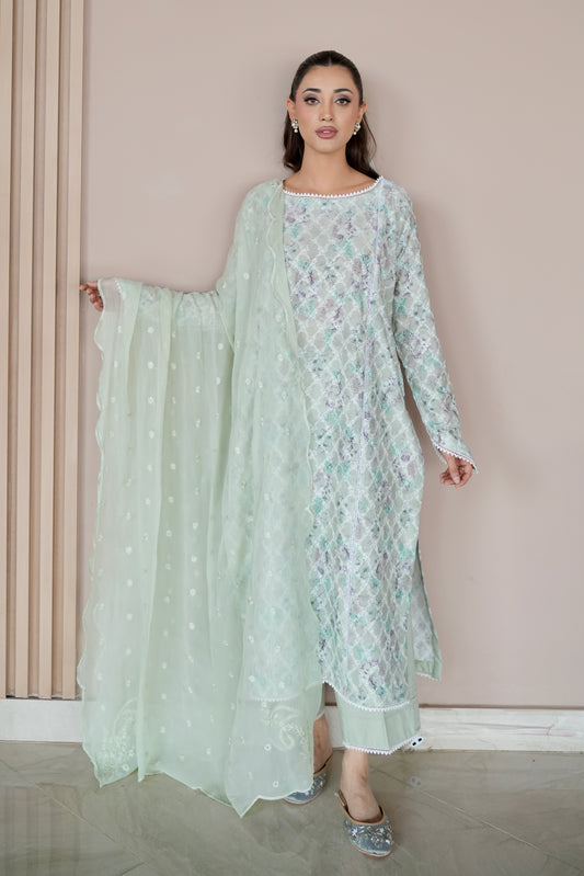 SAGE BREEZE EMBROIDERED 3 PCS LAWN SET (S-12205)