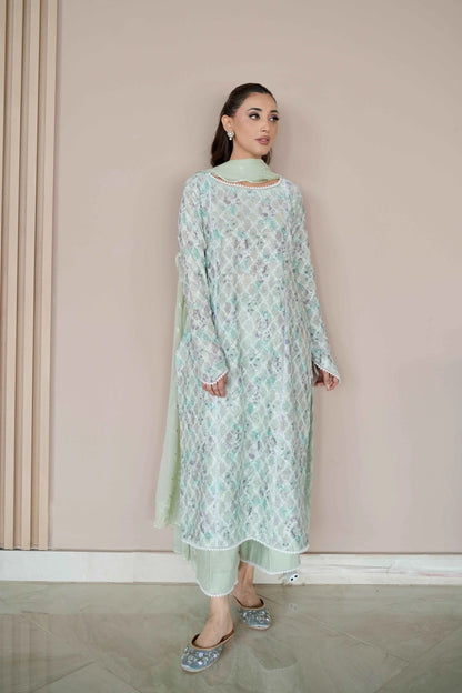 SAGE BREEZE EMBROIDERED 3 PIECES LAWN SET front - Meryl Wear