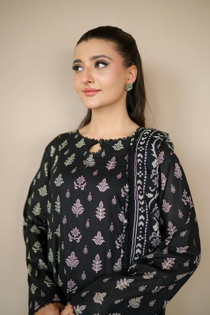 IVORY SHADOW 3 PCS PRINTED LAWN SET (S-12265)