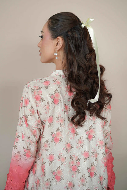 Peach blossom lawn dress full outfit back view – Meryl Wear