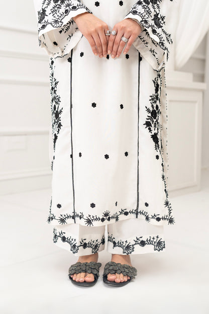 Women's embroidered silk suit front outfit view – Meryl Wear