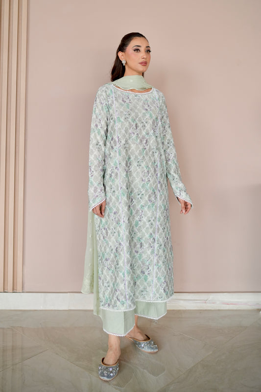 SAGE BREEZE EMBROIDERED 3 PCS LAWN SET (S-12205)